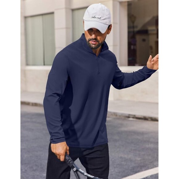 Men's Quarter Zip Sweatshirt UPF 50+ Long Sleeve Sun Protection Shirt Navy Blue - Picture 3 of 6